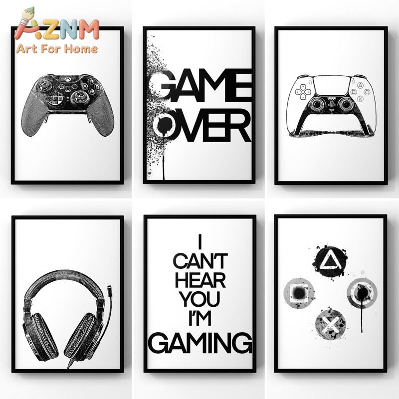 Gaming Accessories For Room - AZNM Czarno-Biały Obraz na Płótnie z